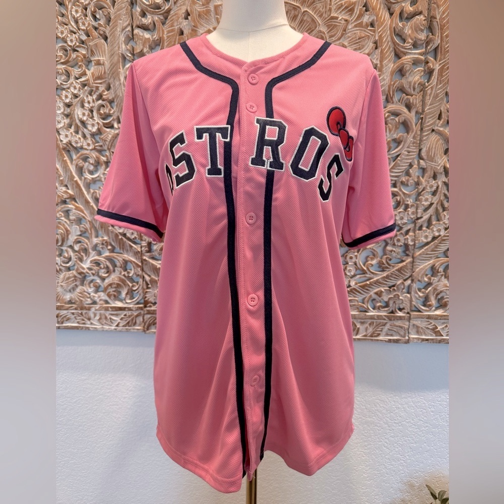 Hello Kitty x Houston Astros Official Authentic Game Jersey, Pink- size L